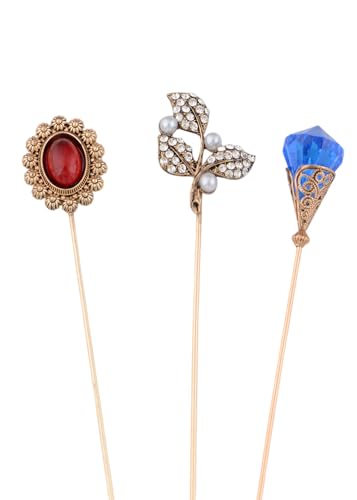 Image of Alilang Classic Vintage 3Pcs Hat Brooch Pin Set with Rhinestone and Pearl Accents for Scarves and Hats Lapel Pin Accessories