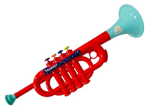 Trompeta de juguete para niños, 35 cm, 4 teclas, trompeta de plástico para saxofón de 35 cm, 8 teclas, instrumentos musicales de viento, juguete para saxofón, colores surtidos color aleatorio (Troma)
