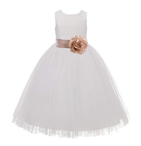ekidsbridal Floral Lace Heart Cutout Ivory Flower Girl Dresses First Communion Dresses Baptism Dress 172T 62