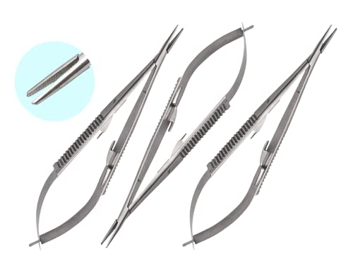 3 Pcs Castroviejo Needle Holder 5.5 Inches Curved With Lock | Dental Medical Ortho Surgical Needle Holder Locking | Veterinary Suture Restorative | Orthodontic Pliers Instruments By Wise Linkers #TOP7