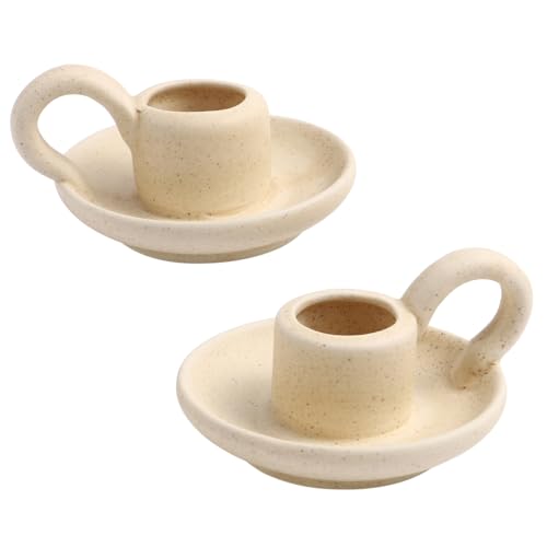 Housoutil Candelabros para Velas Retro, 2 Piezas Beige Candelabro Decorativos Vintage para Navidad, Decoración De Bodas Decoración De Salón Comedor
