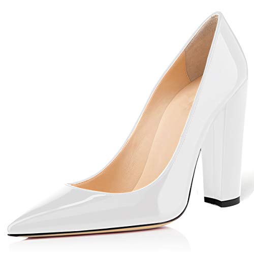 Eldof Womens Block Heel Pumps Pointed Toe Chunky Heel Pumps Classic Slip On 4" Heels Wedding Party Office Pumps for Women2