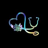 Floral Heart Stethoscope Sticker Vinyl Decal Notebook Car Laptop 5.5' x 4.25' (Holographic)