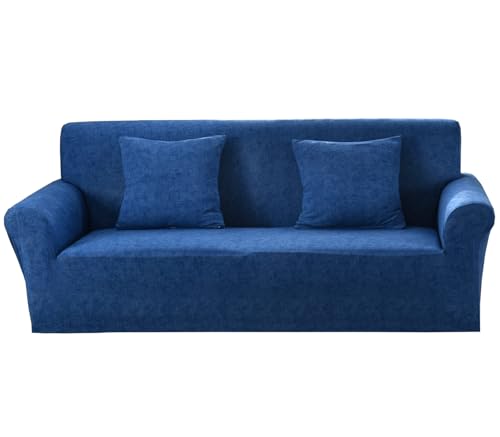 HomeFirst ソファーカバー 2人掛け 肘付き 無地 クッションカバー2枚付 北欧風 ストレッチ フィットタイプ 伸縮素材 滑り止め 柔らかい キズ防止 犬 猫 傷 防止 四季適用 超便利 (ブルー)