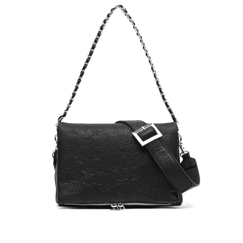 MISAKO Starti sac à épaule à rabat et gravure étoiles avec bandoulière female - Starti Noir 18x25x9cm