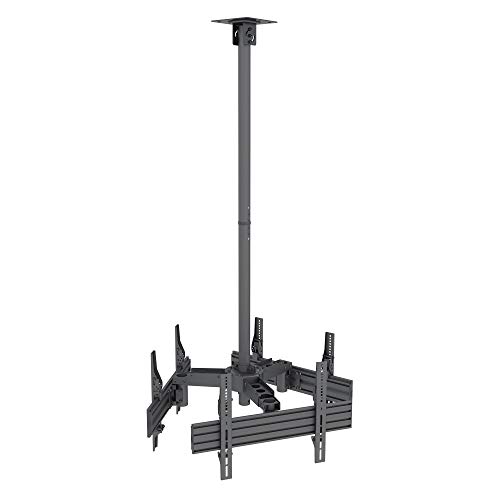 Mount-It! Triple Screen TV Ceiling Mount | Multi-Display Commercial Grade Ceiling Bracket for Three Flat Screen Displays | Adjustable Height, Fits Up to 600x400, 198 Lbs Capacity