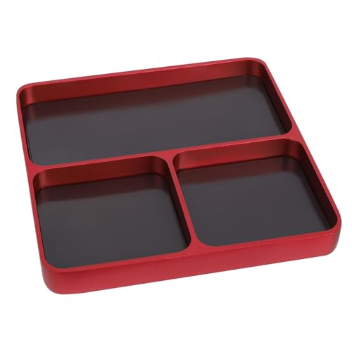 Image of Hoite Magnet Tool Tray, 9.8 X 9.87 X 11cm 3 Compartments Parts Tray Screws and Bolts Organizer for Storing Sockets Screws Small Parts Garage Home,Red
