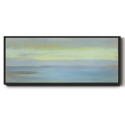 Renditions Gallery Floater Framed Canvas Home Decor Coastal Landscape Golden Sunset Painting Hanging Decoration for Bedroom Office Lounge - 12"x30" Black Frame LT618