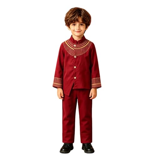 Camisa de manga larga con botones estilo bohemio y pantalón de caída premium para niño