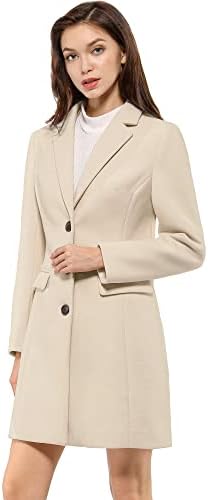 Allegra K Women's Notched Lapel Single Breasted Outwear Winter Coat Medium Cream White