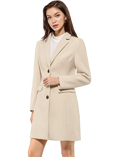 Allegra K Damen Wollmantel Revers Knopfleiste Wintercoat Mantel Cremeweiß M