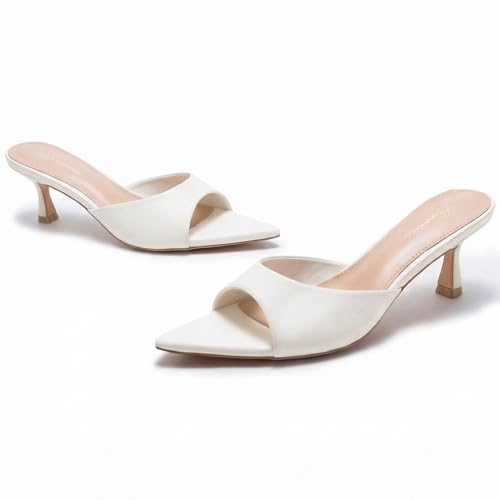 Image of Arromic Womens Kitten Heel Sandals,Pointed Round Open Toe Slides 5mm high elastic latex Sexy 2.3 Inch Stiletto Heeled for Party Wedding Daily