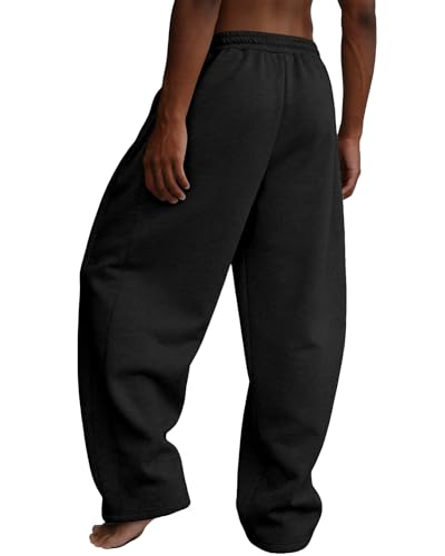 Image of Men's Baggy Sweatpants Wide Leg Fleece Lounge Joggers with Deep Pockets | Soft 65% poly 35% cotton stretch blend, outer drawstring, open bottom, relaxed fit for gym, travel, errands and daily wear