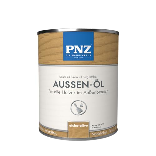 PNZ Außen-Öl | Nachhaltig hergestellt mit regionalen Rohstoffen | Made in Germany | Holzdeck, Holz-Terrasse, Fenster, Türen, Gartenhäuser, Spielgeräte, Gebinde:0.75L, Farbe:eiche/olive