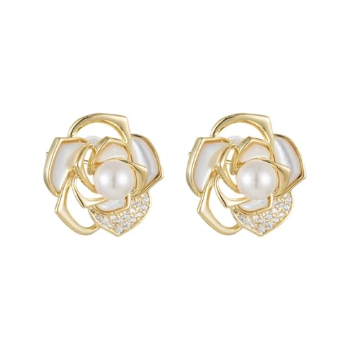 JINSHENGXIN Stud Earrings Fashion Light Luxury Rose Earrings Real Gold Plated Earrings