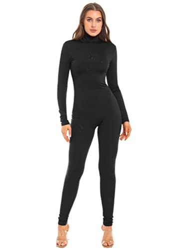 Dpois Women Long Sleeve Full Unitard Gymnastics Dance Bodysuit One Piece Workout Sport Leotard Clubwear Black Small #TOP26