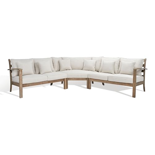 SAFAVIEH Couture Collection Santa Cruz Natural/Beige Solid Wood Patio Sectional