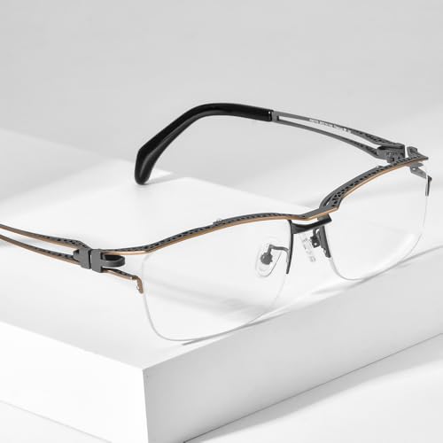 Image of FONEX Pure Titanium Glasses Frame Men Semi Rimless Square Eyeglasses Eyewear DTX416