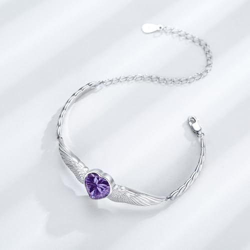 Tughra Women'S Amethyst Bracelet Link Bracelets S925 Sterling Silver Adjustable Heart Bracelet Dainty Purple Jewelry Gifts For Women Teen thumb #1