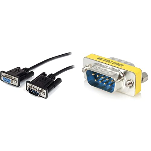 Startech.com 3M Black Straight Through Db9 Rs232 Serial Cable (Mxt1003Mbk) & Startech.com Slimline Serial Db9 Gender Changer - M/M - Serial Gender Changer - Db-9 (M) To Db-9 (M) - Gc9Sm #TOP2