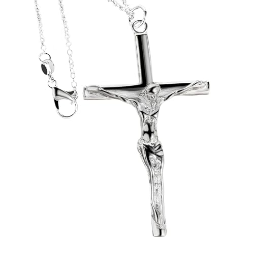 Collier Crucifix en Argent Sterling 925, croix de Jésus pour homme au design soigné