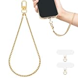 Xfilm Phone Wrist Strap Cable Chain, Gold Metal CellPhone Lanyard - Detachable Anti Theft Phone Strap, Hands-Free Wrist Strap for Women & Man (Cable Chain)