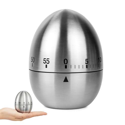 KAIYAYA Edelstahl Eieruhr Mechanischer Küchenwerkzeug Zeitgeber 8×6×6cm Silberfarben Praktischer Egg Timer Küchenwecker mit 60 Minuten für Küche Bratens und Kochens Zubehör