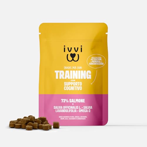 ivvi TRAINING Snack da addestramento per cani – 73% salmone, Omega-3 e complesso di salvia – Favorisce memoria e concentrazione – Ricco di proteine, povero di calorie