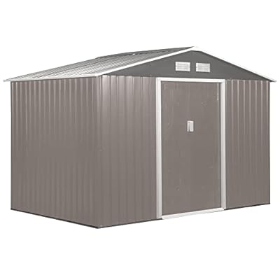Outsunny 7' x 4' Outdoor Storage Shed, Garden Tool Metal Shed with Foundation Kit, Double Lockable Door, Air Vents and Sloping Roof, for Backyard, Patio, Lawn, Gray