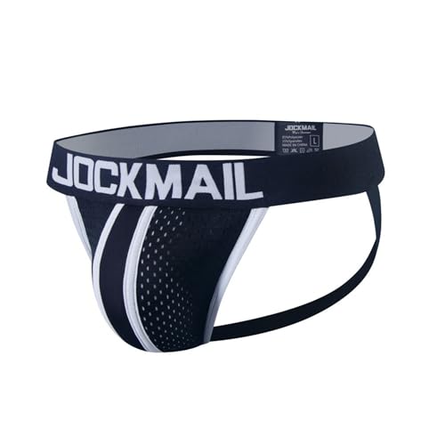 JOCKMAIL String Homme Poche Séparée Jockstrap Sexy en Respirante Soutien Anatomique (L,Noir)