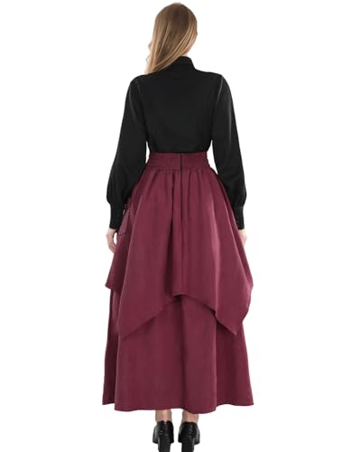 FCCAM Renaissance Skirts for Women 1800s Long Victorian Skirt Double-Layer with Pockets4