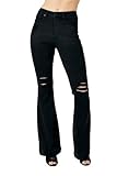 Picture of Judy Blue Women's High-Waist Tummy Control Destroyed Flare Jeans (US, Numeric, 3, Regular, Regular, Black)