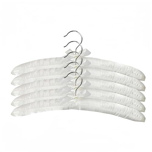 Wonafa 5 Pcs Satin Padded Hangers for Women Clothing, Sweater Hangers No Bump?Anti Slip Cushioned Hangers for Sweaters, for Clothes Sweaters Dresses Suits (5, White)