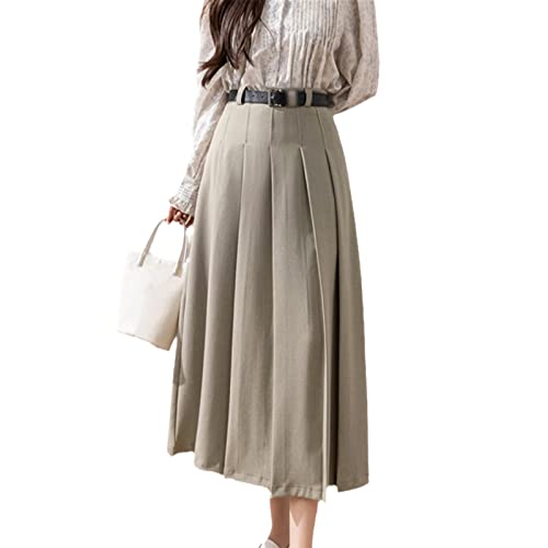 Jupe plissée chic pour flâner en ville - Jupe longue couleur abricot rétro en 44