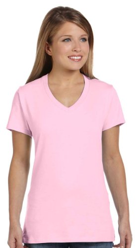 Hanes Women's Short Sleeve Nano-T V-Neck Tee,Pale Pink,2XL