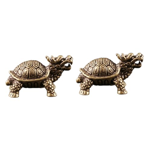 Artibetter 2個 レトロ真鍮製卓上装飾品 龍亀デスクトップオーナメント 高耐久工芸品 インテリア置物 家 オフィス向け