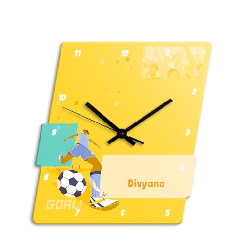 Image of Zooboo Personalized Analog Wall Clock, Custom Name Acrylic Silent Quartz Movement Wall Clock with Sleek Modern Design, Ideal for Birthdays (Design - Football Goals Girl), 30x30 cm, Multicolor