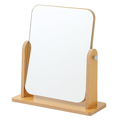 Espejo de maquillaje con soporte de bambú natural