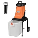 COSTWAY Häcksler Garten 2800 W, Elektro Gartenhäcksler, Elektrischer Walzenhäcksler mit Rädern, 50 L Fangbox | Schnittstärke 45mm | kabelgebunden, Messerhäcksler für und Gartenreinigung (Orange)