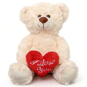 KMFASVX Teddy Bear with I Love You Heart 30cm / 11.8 - Cute Soft White Plush Toy for Her and Him Birthday Gift for Girlfriend Boyfriend Anniversary Valentines Day