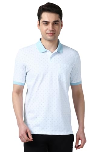 Image of Peter England Men's Cotton-Polyester Micro Matrix Polo Shirt - Casual Wear | Minimal & Modern