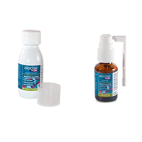Aloclair Plus 120ml Mouthwash Mouth Ulcer Treatment & Plus Spray Mouth Ulcer Treatment, 15 ml