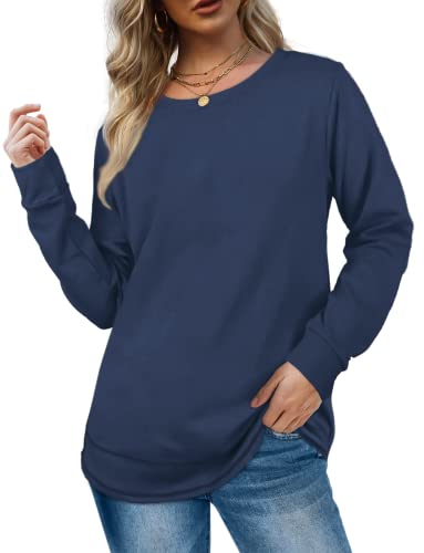 Dofaoo Womens Long Sleeve Tops For Work Business Casual Fashion Tunic Sweatshirts Navy S #TOP1