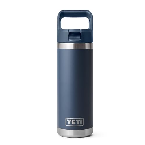 YETI Rambler, bottiglia in acciaio inox isolata sottovuoto con cannuccia C, con tappo di cannuccia, blu navy, 532 ml