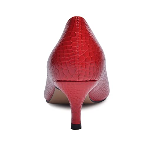 XYD Women Versatile Crocodile Style Low Kitten Heel Pumps Sexy Pointed Toe Slip On Dress Shoes for Evening Party Office4
