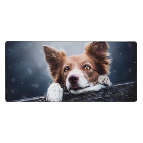 Tapis de souris grand format Border Collie marron, finition premium pour ordinateur, 40x90cm