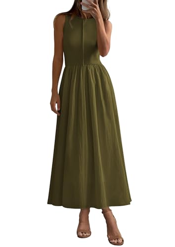 Image of PRETTYGARDEN Maxi Dresses for Women 2026 Summer Casual Sleeveless Patchwork Flowy Vacation Sundress Knit Long Work Tank Dress