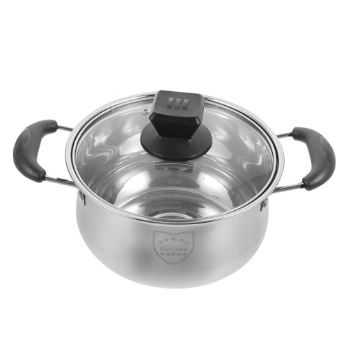 POPETPOP Olla de Acero Inoxidable Doble Asa Resistente Altas Temperaturas para Cocinas de Gas Inducción y Eléctricas Cacerola Práctica y Compacta para Uso Doméstico