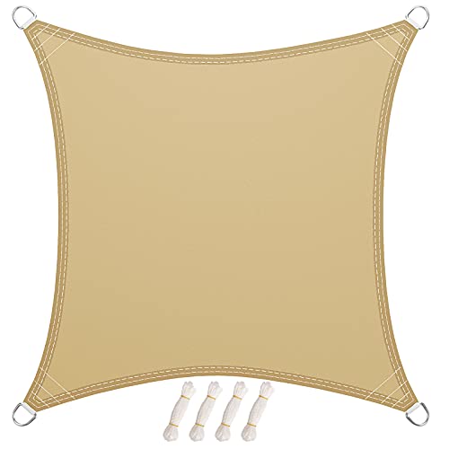 LARMNEE Sonnensegel, Wasserdicht, Sonnenschutz inkl Befestigungsseilen, 3 x 3 m, PES, Quadratisch, für Garten Balkon, UV-Schutz, Reißfestigkeit, Outdoor, Sandgelb ESD33SP02 Cover