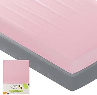 JM Premium 2 x Cot Bed Sheets 140 x 70 fitted, 100% Combed Cotton, Super Soft, Durable & Breathable 145 GSM Crib Sheets, 140x70cm/120x60cm with 15cm Deep pockets (Pink & Grey)